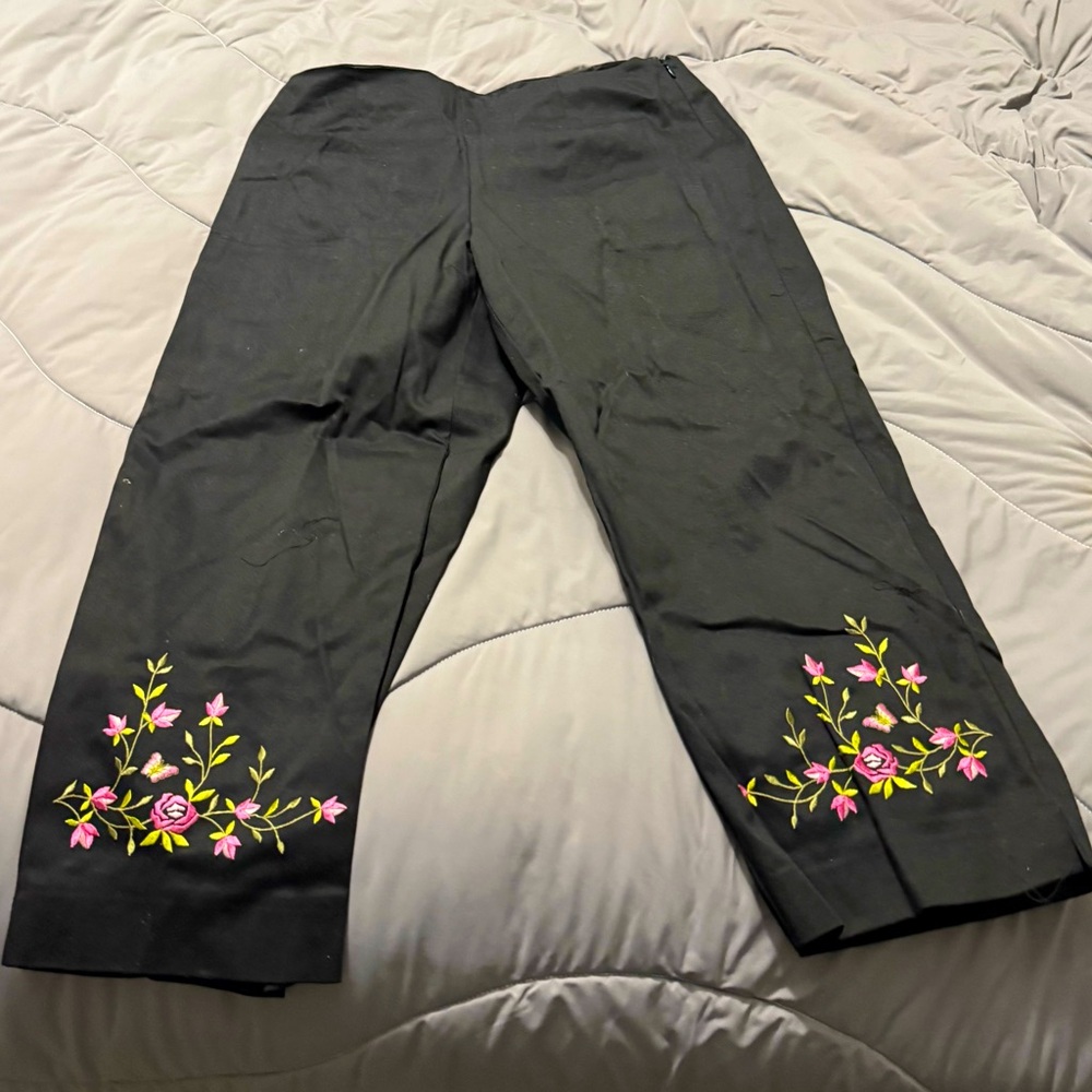 Monroe & Main Black Pants with Floral Embroidery 12